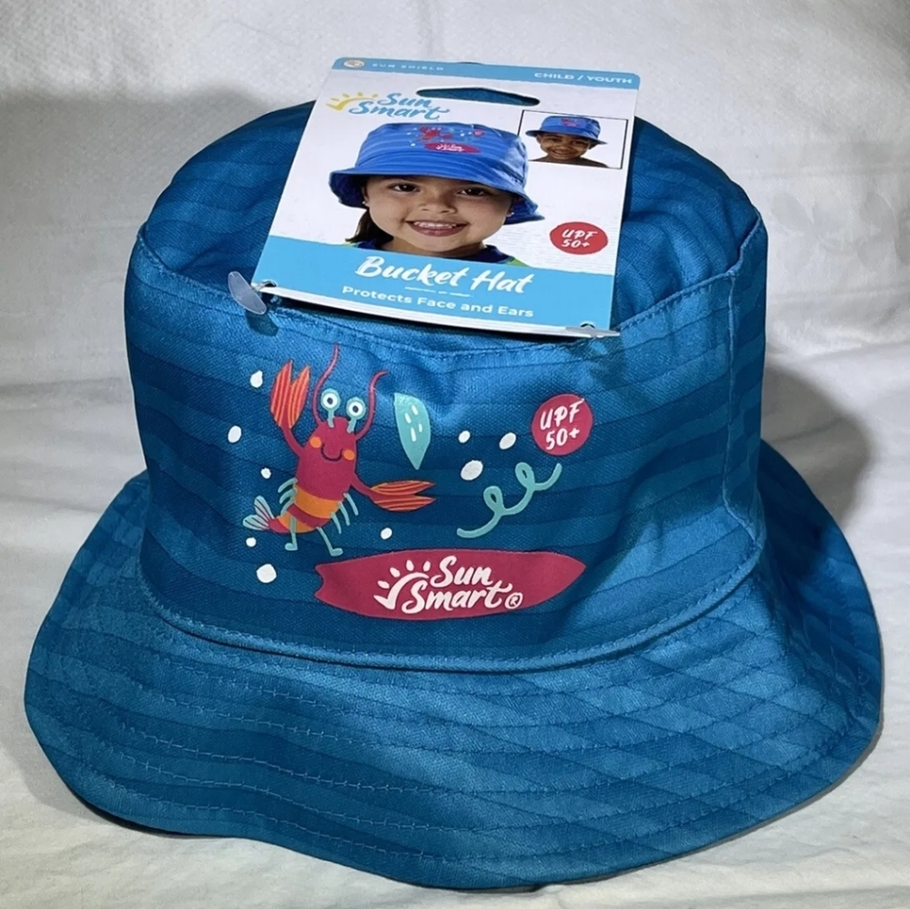 NEW Sun Smart Toddler BUCKET HAT Teal Blue Protects Face & Ears UPF 50+ Lobster